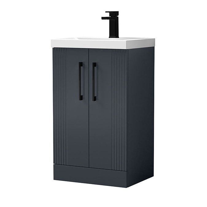 Roxbury Deco Fluted 500mm Anthracite Grey Vanity Unit - Floor Standing 2 Door Unit With Matt Black Handles