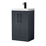 Roxbury Deco Fluted 500mm Anthracite Grey Vanity Unit - Floor Standing 2 Door Unit With Matt Black Handles