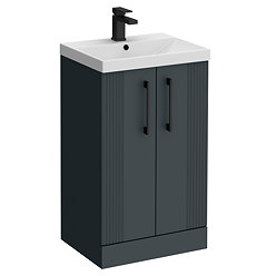 Roxbury Deco Fluted 500mm Anthracite Grey Vanity Unit - Floor Standing 2 Door Unit With Matt Black Handles