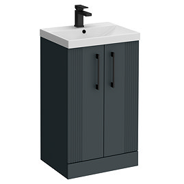 Roxbury Deco Fluted 500mm Anthracite Grey Vanity Unit - Floor Standing 2 Door Unit With Matt Black Handles