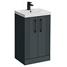 Roxbury Deco Fluted 500mm Anthracite Grey Vanity Unit - Floor Standing 2 Door Unit With Matt Black Handles