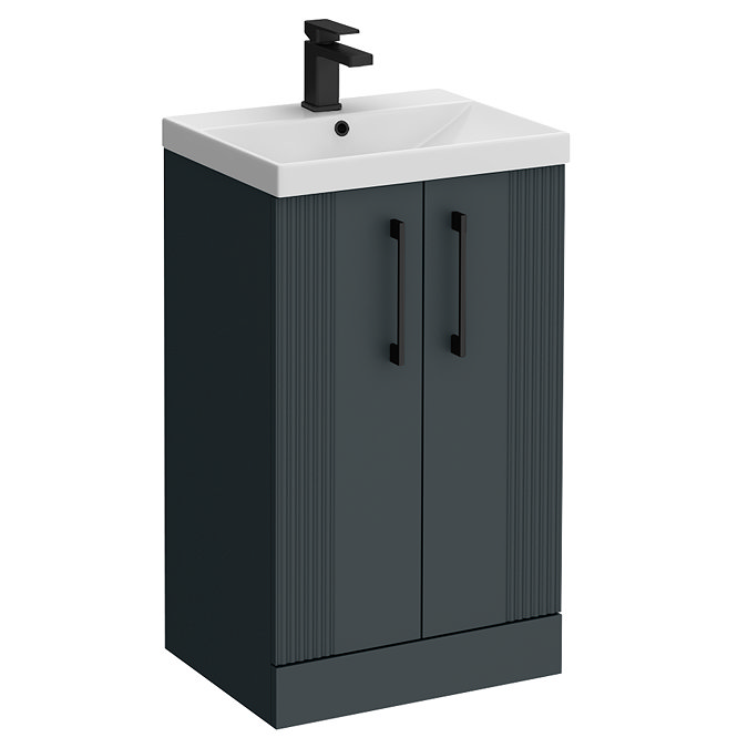 Roxbury Deco Fluted 500mm Anthracite Grey Vanity Unit - Floor Standing 2 Door Unit With Matt Black Handles