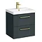 Roxbury Deco Fluted 500mm Anthracite Grey Vanity Unit - Wall Hung 2-Drawer Unit with Brushed Brass Handles