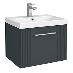 Roxbury Deco Fluted 500mm Anthracite Grey Vanity Unit - Wall Hung Single Drawer Unit with Chrome Handle