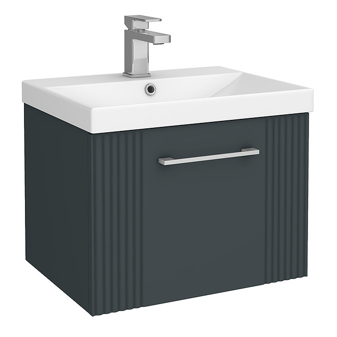 Roxbury Deco Fluted 500mm Anthracite Grey Vanity Unit - Wall Hung Single Drawer Unit with Chrome Handle