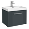 Roxbury Deco Fluted 500mm Anthracite Grey Vanity Unit - Wall Hung Single Drawer Unit with Chrome Handle