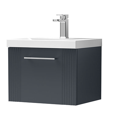 Roxbury Deco Fluted 500mm Anthracite Grey Vanity Unit - Wall Hung Single Drawer Unit with Chrome Handle  Profile Large Image