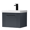 Roxbury Deco Fluted 500mm Anthracite Grey Vanity Unit - Wall Hung Single Drawer Unit with Matt Black Handle