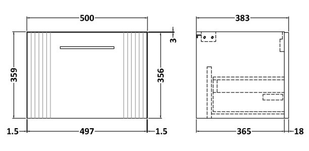 Roxbury Deco Fluted 500mm Anthracite Grey Vanity Unit - Wall Hung Single Drawer Unit with Matt Black Handle