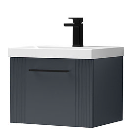 Roxbury Deco Fluted 500mm Anthracite Grey Vanity Unit - Wall Hung Single Drawer Unit with Thin-Edged