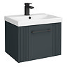 Roxbury Deco Fluted 500mm Anthracite Grey Vanity Unit - Wall Hung Single Drawer Unit with Matt Black Handle