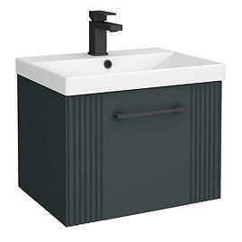 Roxbury Deco Fluted 500mm Anthracite Grey Vanity Unit - Wall Hung Single Drawer Unit with Matt Black Handle