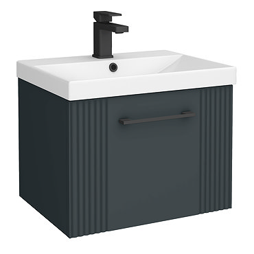 Roxbury Deco Fluted 500mm Anthracite Grey Vanity Unit - Wall Hung Single Drawer Unit with Matt Black Handle