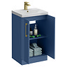 Roxbury Deco Fluted 500mm Blue Vanity Unit - Floor Standing 2 Door Unit With Brushed Brass Handles