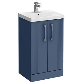 Roxbury Deco Fluted 500mm Blue Vanity Unit - Floor Standing 2 Door Unit with Chrome Handles