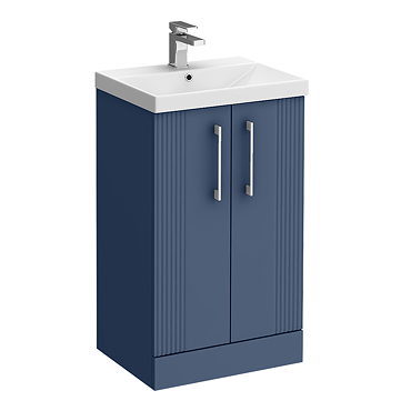 Roxbury Deco Fluted 500mm Blue Vanity Unit - Floor Standing 2 Door Unit with Chrome Handles  Profile