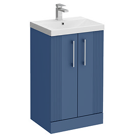 Roxbury Deco Fluted 500mm Blue Vanity Unit - Floor Standing 2 Door Unit with Chrome Handles