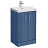 Roxbury Deco Fluted 500mm Blue Vanity Unit - Floor Standing 2 Door Unit with Chrome Handles