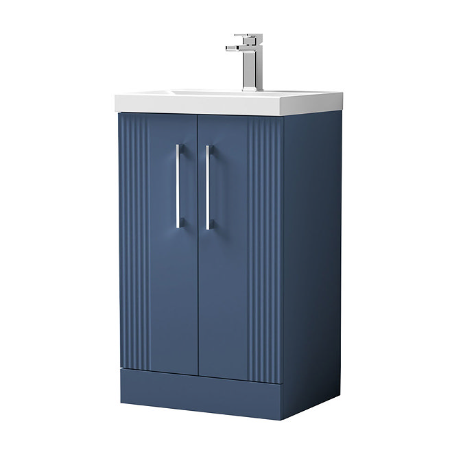 Roxbury Deco Fluted 500mm Blue Vanity Unit - Floor Standing 2 Door Unit with Chrome Handles Large Im