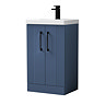 Roxbury Deco Fluted 500mm Blue Vanity Unit - Floor Standing 2 Door Unit with Matt Black Handles