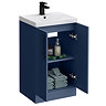Roxbury Deco Fluted 500mm Blue Vanity Unit - Floor Standing 2 Door Unit with Matt Black Handles