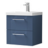 Roxbury Deco Fluted 500mm Blue Vanity Unit - Wall Hung 2-Drawer Unit & Chrome Handles