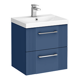 Roxbury Deco Fluted 500mm Blue Vanity Unit - Wall Hung 2-Drawer Unit & Chrome Handles