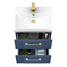 Roxbury Deco Fluted 500mm Blue Vanity Unit - Wall Hung 2-Drawer Unit with Brushed Brass Handles