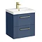 Roxbury Deco Fluted 500mm Blue Vanity Unit - Wall Hung 2-Drawer Unit with Brushed Brass Handles