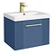 Roxbury Deco Fluted 500mm Blue Vanity Unit - Wall Hung 1-Drawer Unit with Brushed Brass Handle