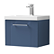 Roxbury Deco Fluted 500mm Blue Vanity Unit - Wall Hung Single Drawer Unit with Chrome Handle