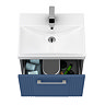 Roxbury Deco Fluted 500mm Blue Vanity Unit - Wall Hung Single Drawer Unit with Chrome Handle