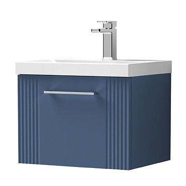 Roxbury Deco Fluted 500mm Blue Vanity Unit - Wall Hung Single Drawer Unit with Chrome Handle  Profile Large Image