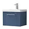 Roxbury Deco Fluted 500mm Blue Vanity Unit - Wall Hung Single Drawer Unit with Chrome Handle Large I