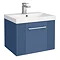 Roxbury Deco Fluted 500mm Blue Vanity Unit - Wall Hung Single Drawer Unit with Chrome Handle