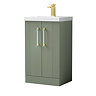 Roxbury Deco Fluted 500mm Green Vanity Unit - Floor Standing 2 Door Unit with Brushed Brass Handles