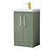 Roxbury Deco Fluted 500mm Green Vanity Unit - Floor Standing 2 Door Unit with Brushed Brass Handles
