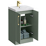Roxbury Deco Fluted 500mm Green Vanity Unit - Floor Standing 2 Door Unit with Brushed Brass Handles