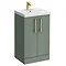 Roxbury Deco Fluted 500mm Green Vanity Unit - Floor Standing 2 Door Unit with Brushed Brass Handles