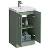 Roxbury Deco Fluted 500mm Green Vanity Unit - Floor Standing 2 Door Unit with Chrome Handles