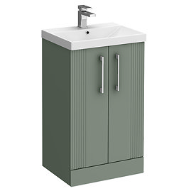 Roxbury Deco Fluted 500mm Green Vanity Unit - Floor Standing 2 Door Unit with Chrome Handles