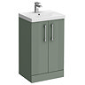 Roxbury Deco Fluted 500mm Green Vanity Unit - Floor Standing 2 Door Unit with Chrome Handles