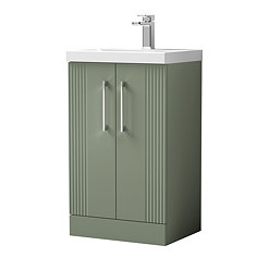 Roxbury Deco Fluted 500mm Green Vanity Unit - Floor Standing 2 Door Unit with Chrome Handles  Large 
