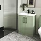 Roxbury Deco Fluted 500mm Green Vanity Unit - Floor Standing 2 Door Unit with Matt Black Handles  In Bathroom Large Image