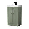 Roxbury Deco Fluted 500mm Green Vanity Unit - Floor Standing 2 Door Unit with Matt Black Handles