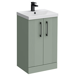 Roxbury Deco Fluted 500mm Green Vanity Unit - Floor Standing 2 Door Unit with Matt Black Handles