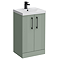 Roxbury Deco Fluted 500mm Green Vanity Unit - Floor Standing 2 Door Unit with Matt Black Handles
