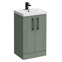 Roxbury Deco Fluted 500mm Green Vanity Unit - Floor Standing 2 Door Unit with Matt Black Handles