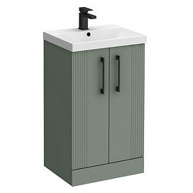 Roxbury Deco Fluted 500mm Green Vanity Unit - Floor Standing 2 Door Unit with Matt Black Handles