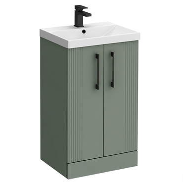 Roxbury Deco Fluted 500mm Green Vanity Unit - Floor Standing 2 Door Unit with Matt Black Handles